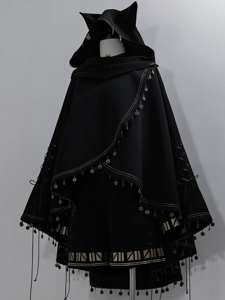 Fashion Cat High-low Ears Hem (Do Machine Black Ouji Not Wash) Cape Hooded