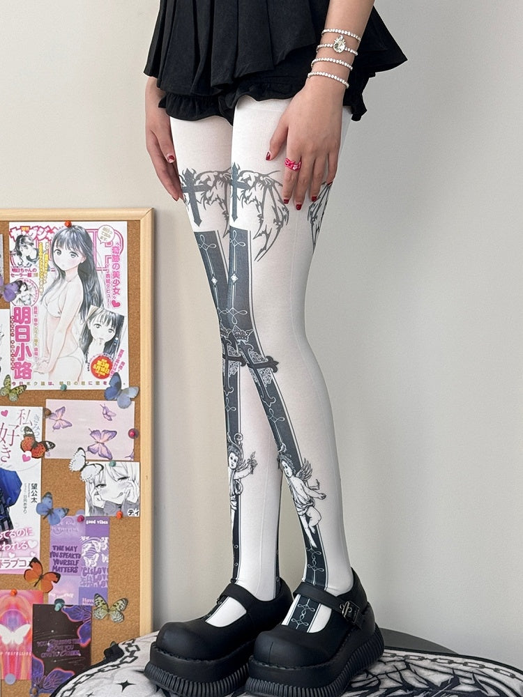 Angel Cross And Tights Print White