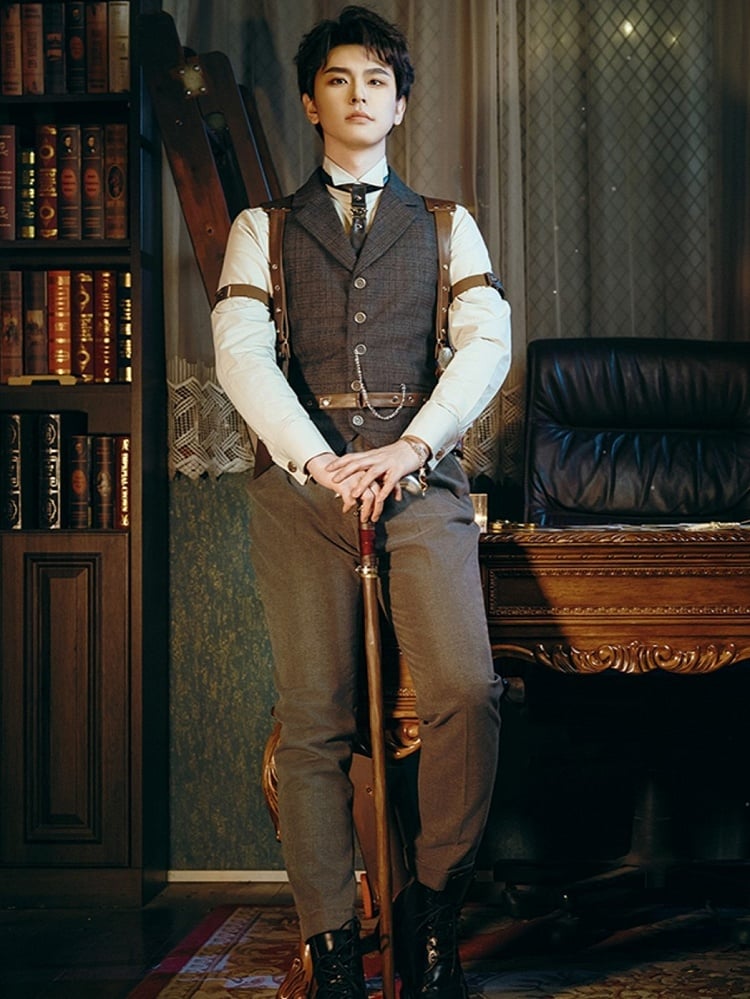 for Male Steampunk Dark Pants Gray