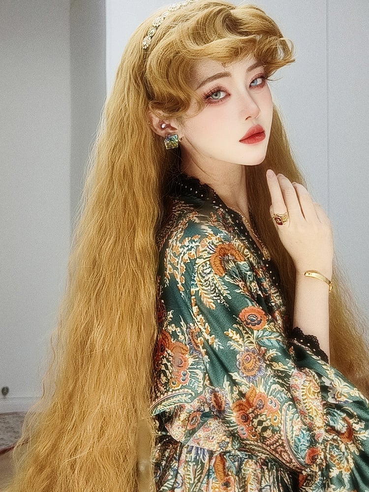 Tales Rapunzel inspirierte blonde Hime Lolita lange lockige synthetische Perücke