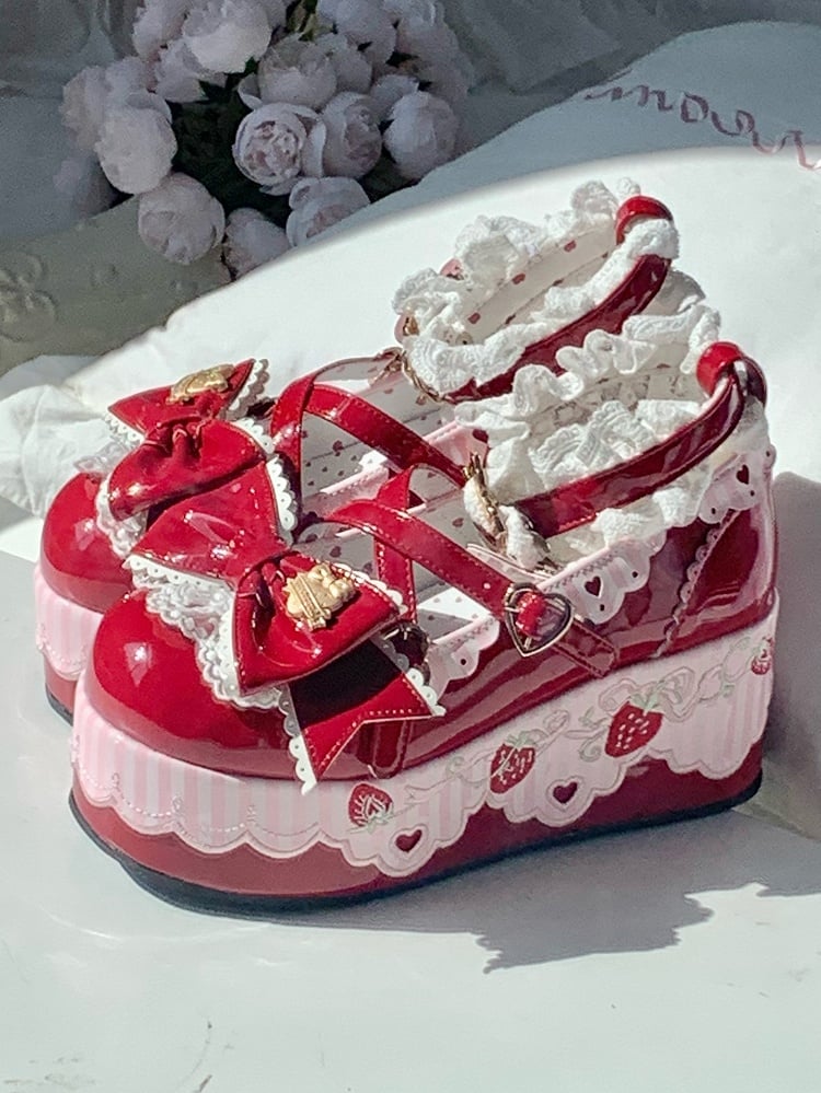 Platform Decor Janes Mary Sweet Wine Red - Design Lolita with Strawberry