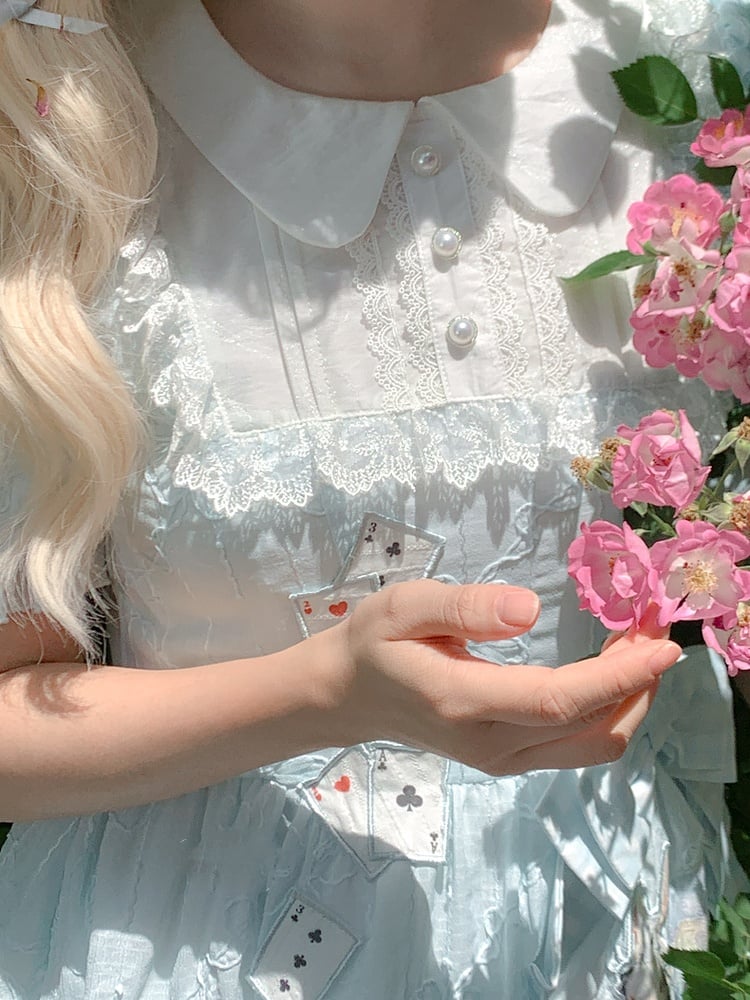 Embroidery Blue Puff Sleeves Dress in Wonderland Vibes Bunny Alice