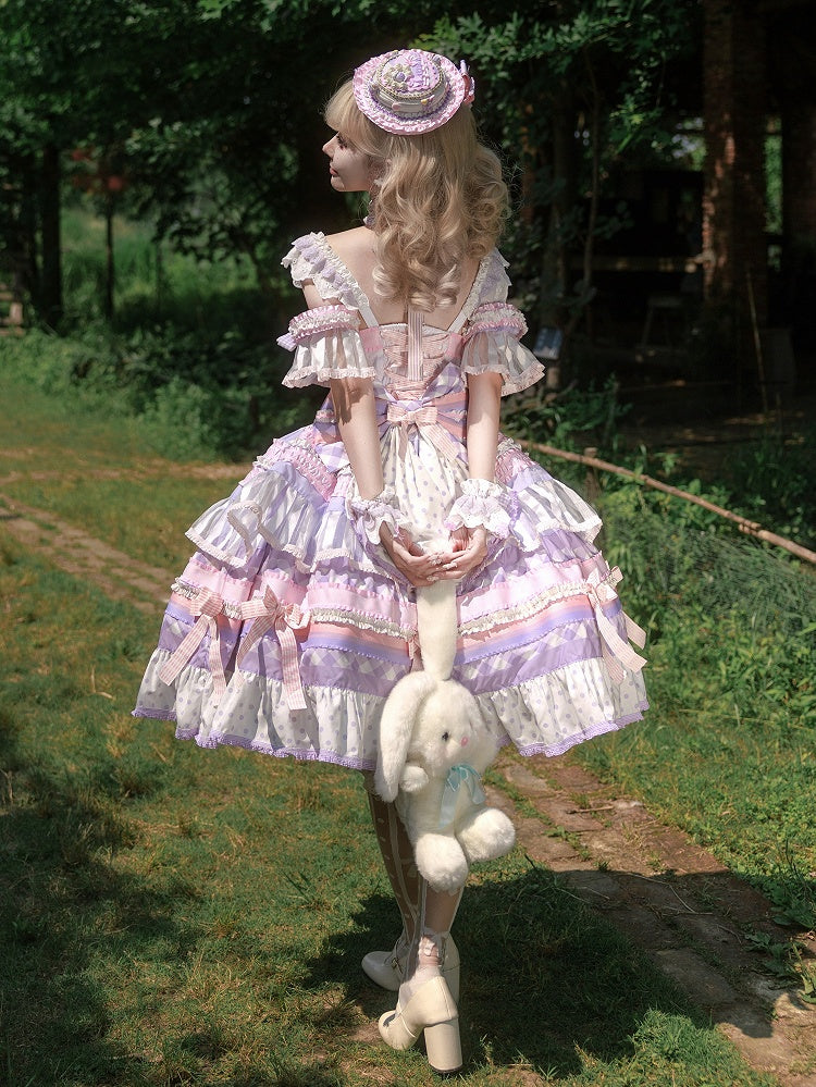 Tiered Purple Accents Lolita Skirt Cake Taro Paste Sweet Bow Dress