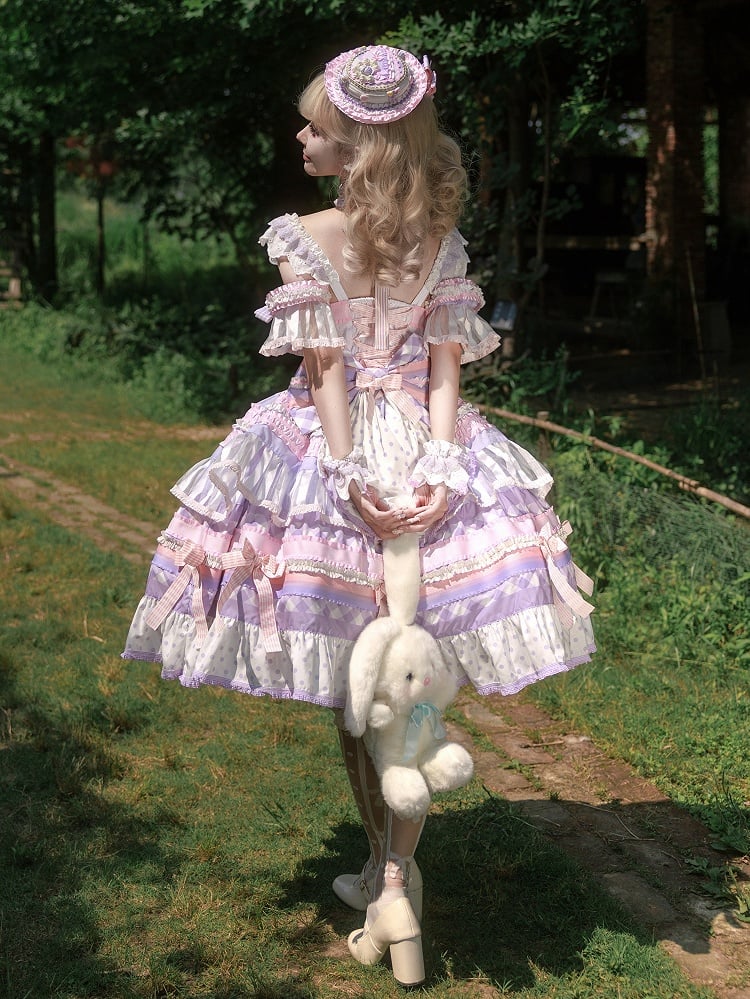 Taro Skirt Sweet Paste Accents JSK Lolita Purple Tiered Cake Bow Set Full