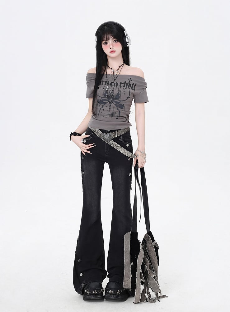 Black Raw Hem Vintage Flared Jeans Glamorous
