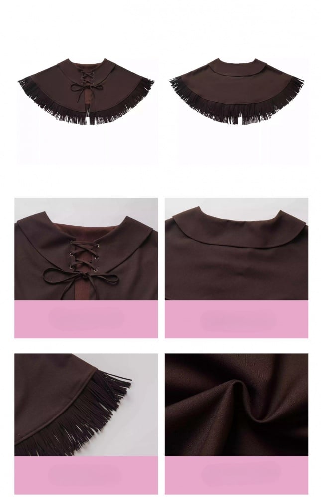 Braunes Cape mit Quastensaum und Schnürverschluss