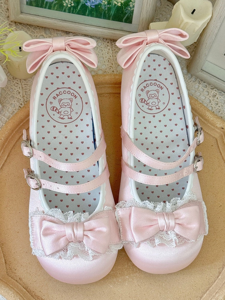 Pink Edging Ruffled Janes - Sweet Lolita Lace Mary