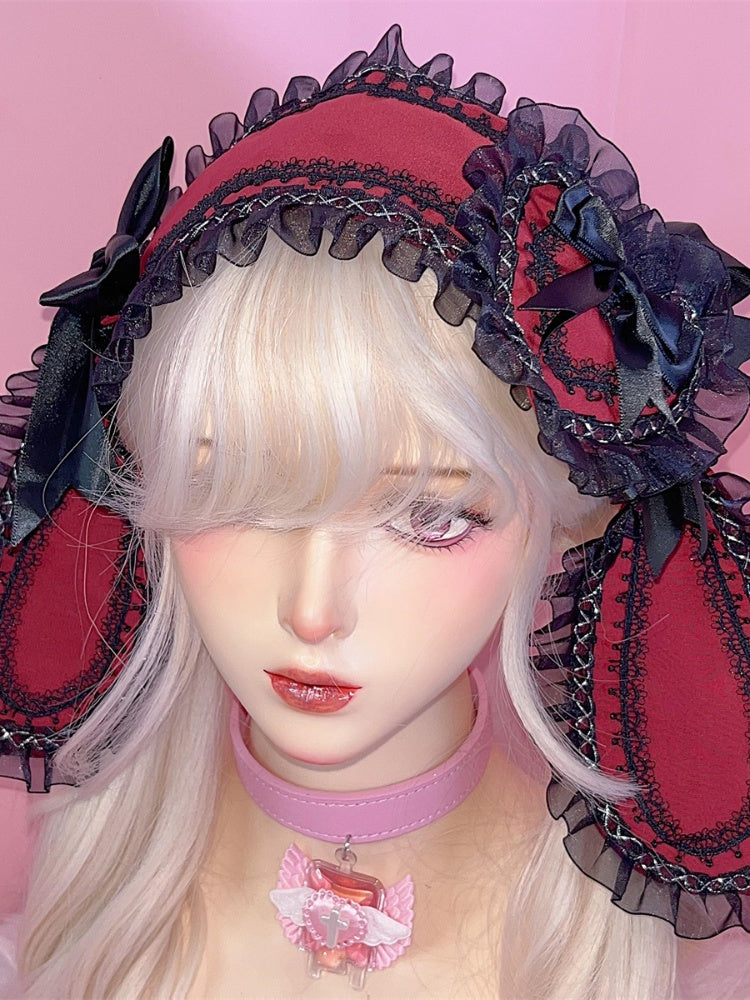 Y2K Lace Trim Bunny Ears Design Jirai Kei Hairband