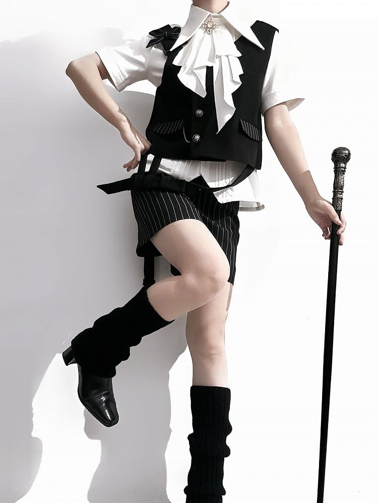 Fashion Ouji Collar Jabot Pointed Shirt Short Lolita Sleeves Foldover White