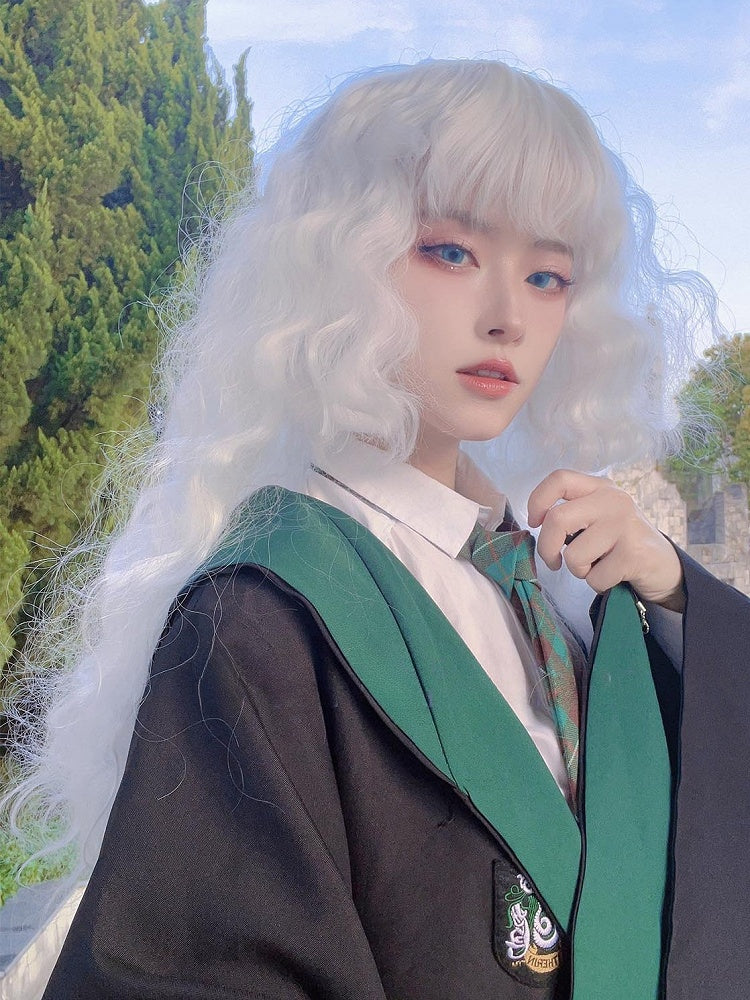 Wavy Length White Full Wig With 70CM Bangs