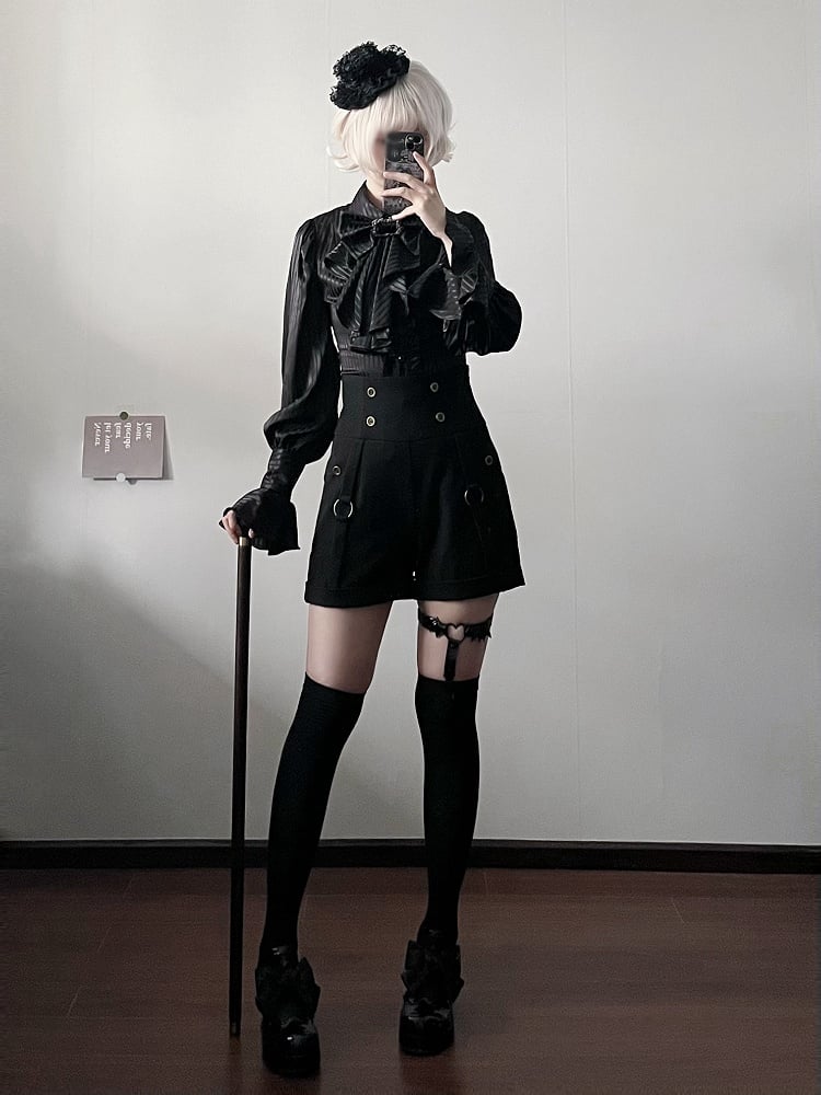 Lolita Back Shorts Black High Ouji Fashion Lace-up Waist