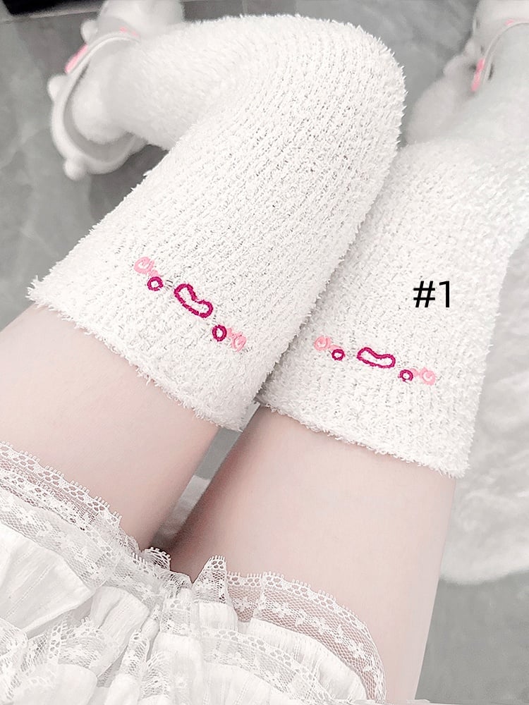 Sweet Lolita Embroidered Coral Fleece Overknee Stockings