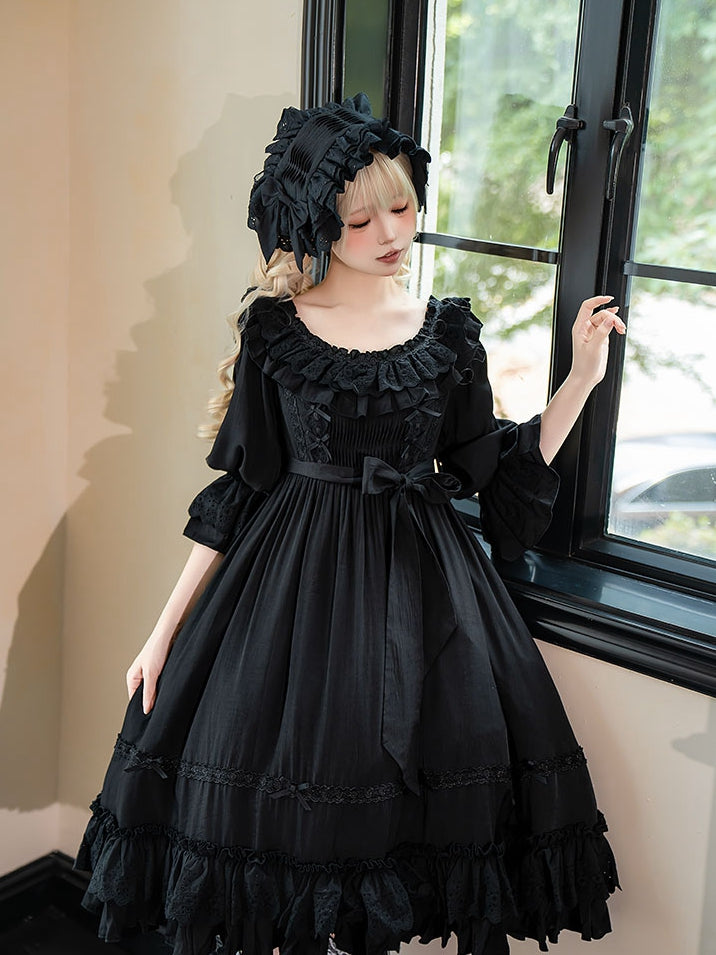 Lolita Dress Kuro All Sleeves Black High Short Waist