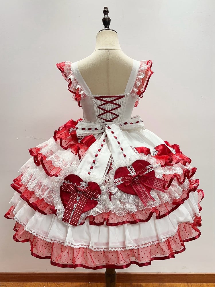 Dress Lolita Heart-shaped Layered Hanayome White and Princess Bows Skirt Jumper Red Decoration