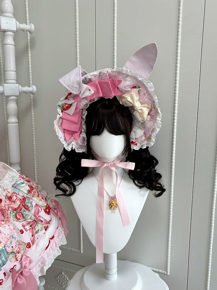 Blue Bonnet Ears Pink Sweet Yellow White Lolita Bunny /