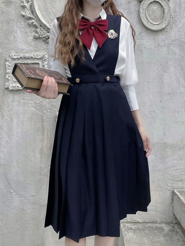 70cm Dark / High Waist Box Pleat Skirt Overalls 65 Blue Length