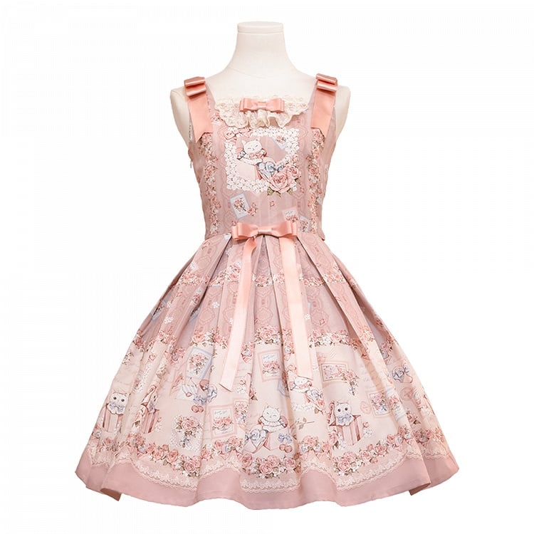 Kitty and Floral Pink Sweet Lolita Jumper Skirt