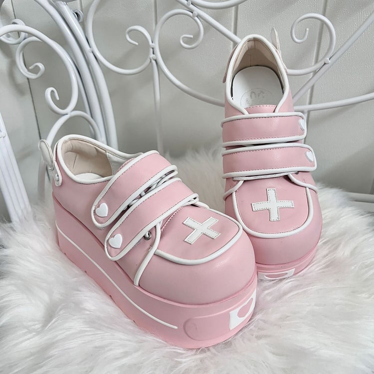 Pink Yami Kawaii Cross Design Platform Shoes