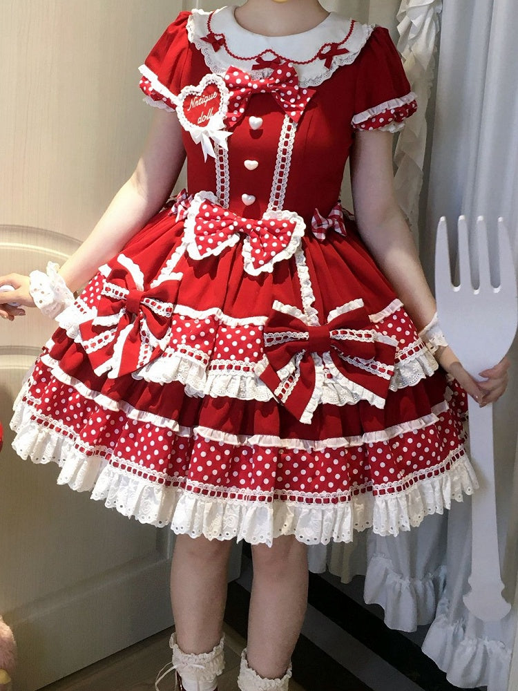 Collar Red Ears Sweet Lolita Dress Dots Bunny Polka Accents Bow Back