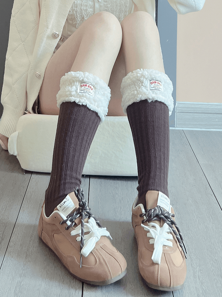 White/Black Sweet Plush Calf Socks