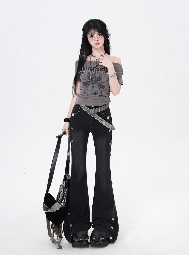 Black Raw Hem Vintage Flared Jeans Glamorous