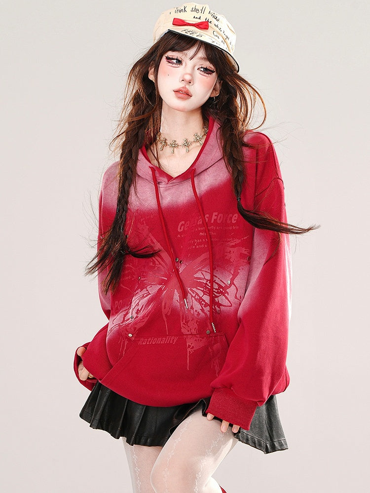 Schwarz/Roter Schmetterlings-Batik-Hoodie