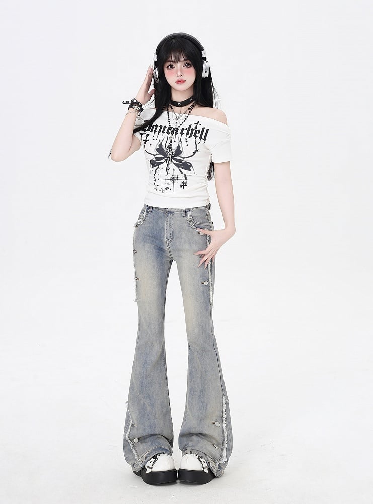 Raw Hem Vintage Blue Flared Jeans Glamorous