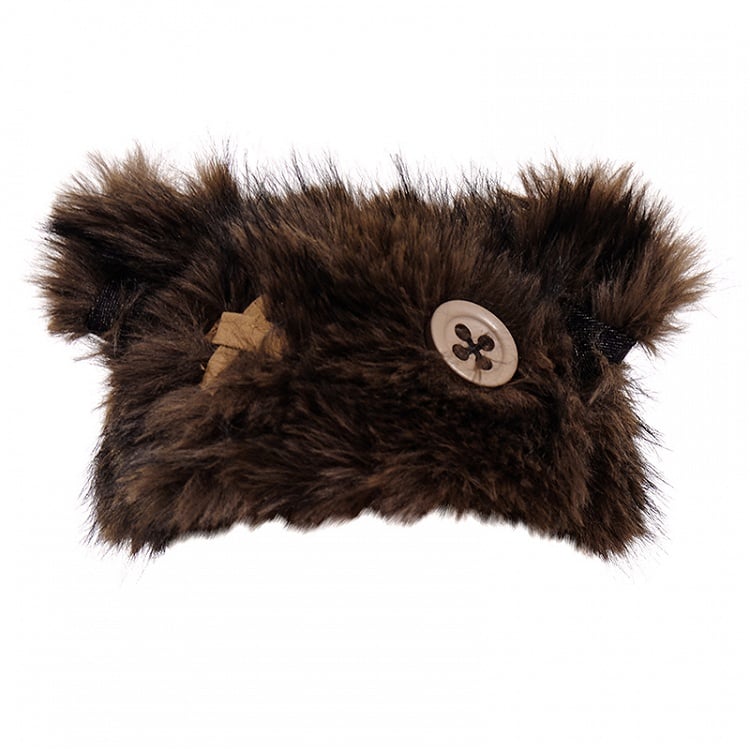 Grau/braune Plüschmütze mit Teddybärohren und Knöpfen