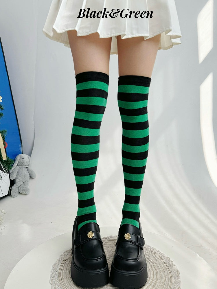 Striped Pattern Lolita Over Knee Stockings