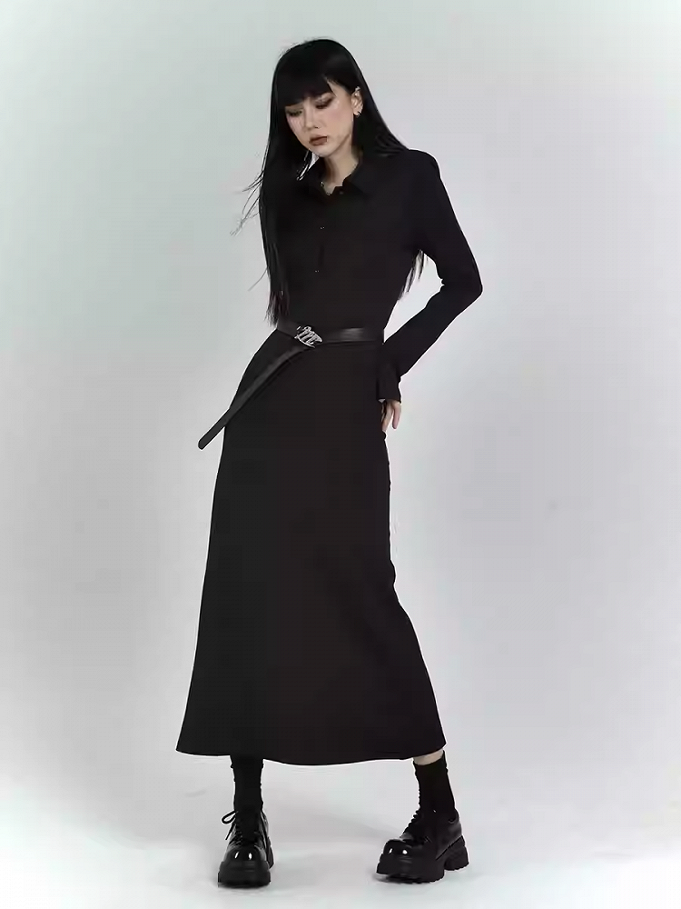Robe chemise noire ajustée