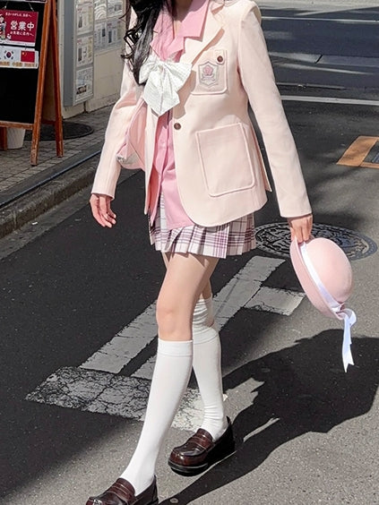 Style Collar Beige/Purple/Pink Uniform JK Blazer Preppy Notched