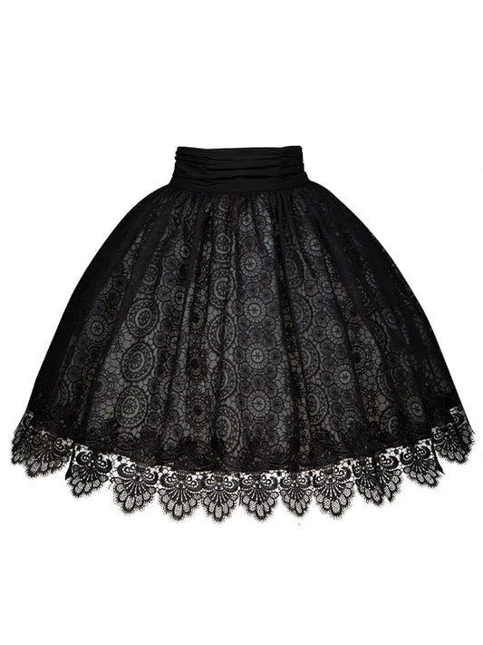 Schwarze Spitzenschürze mit Pompom-Anhänger