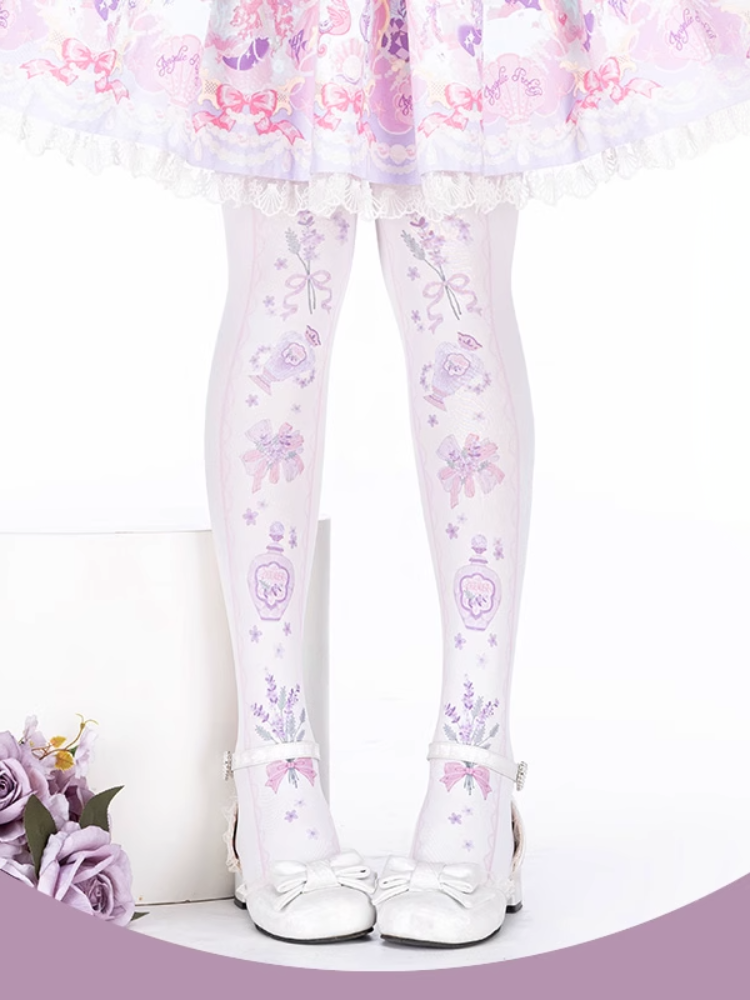 Lavender Printed Sweet Lolita Over Knee Stockings