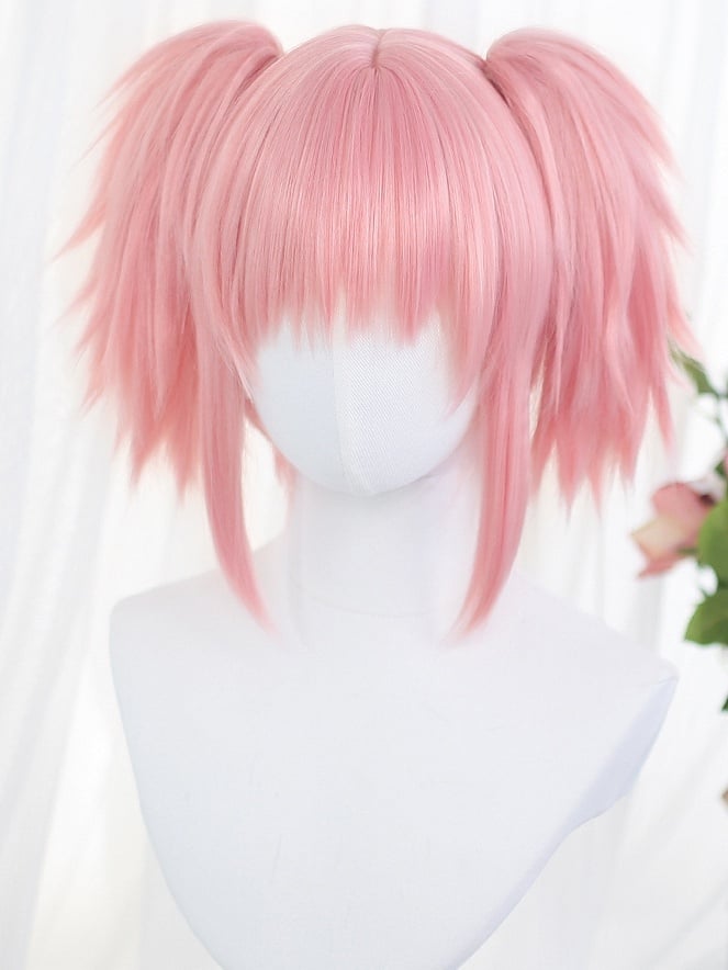 With Wigs Ponytails Two Straight Pink Short
