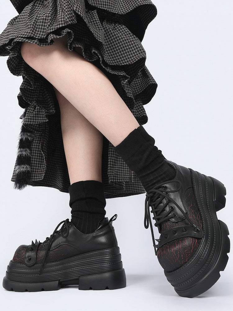 Gothic Closure Red Lace-up Shoes Stud Platform Style Detailing Cone Black in -