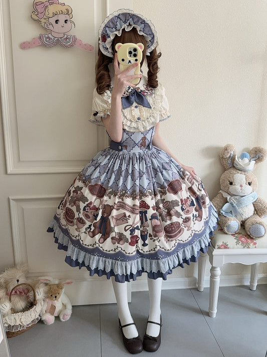 Einteiliges Lolita-Kleid mit Eichel-Print und kurzen Ärmeln, Teddy Sweet
