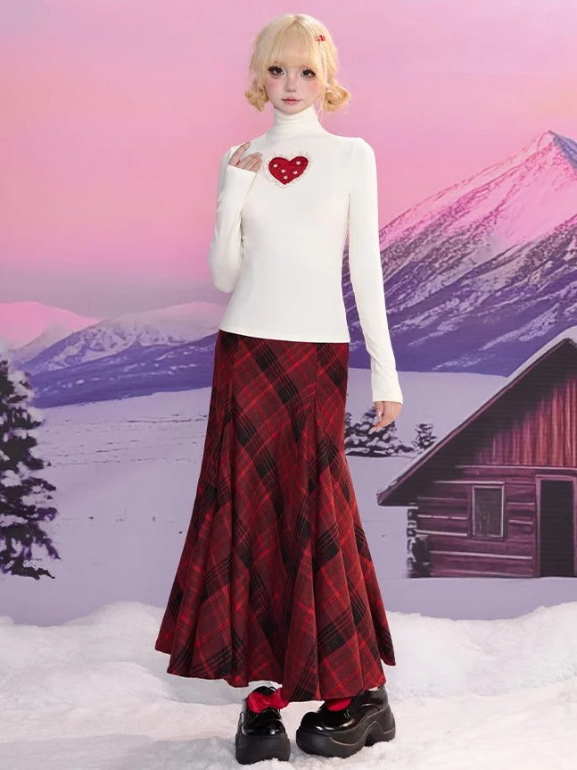 High Skirt and Plaid Waist Black Mermaid Red