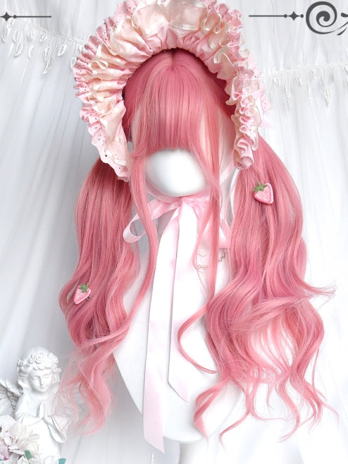 Bangs With Long 65cm Wavy Wigs Pink