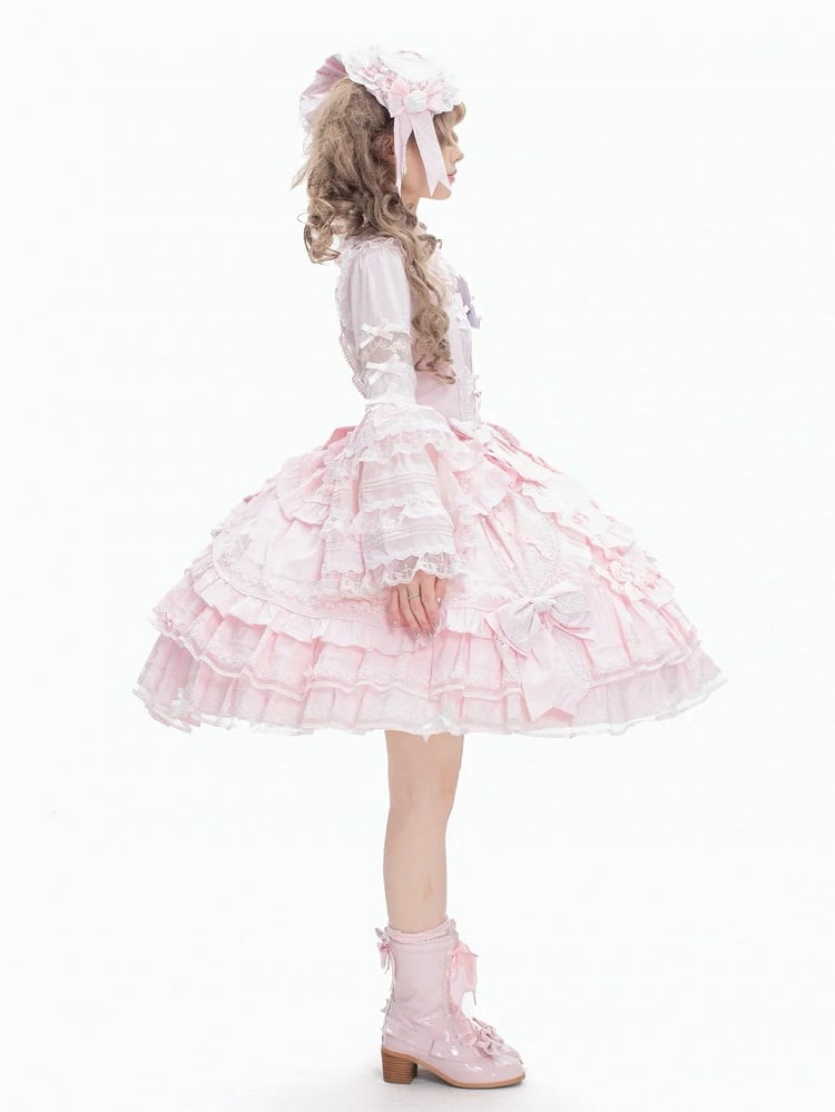 Cape Lolita JSK Bust Under Bell Blouse Pink + Set - Dress Full Sleeves Dollcore Sakura