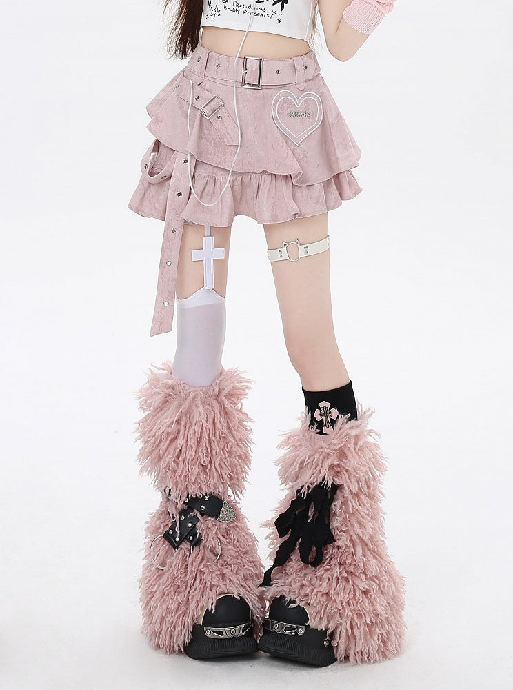 Asymmetrical Applique Y2K Pink Sweetheart Bittersweet Tiered Skirt