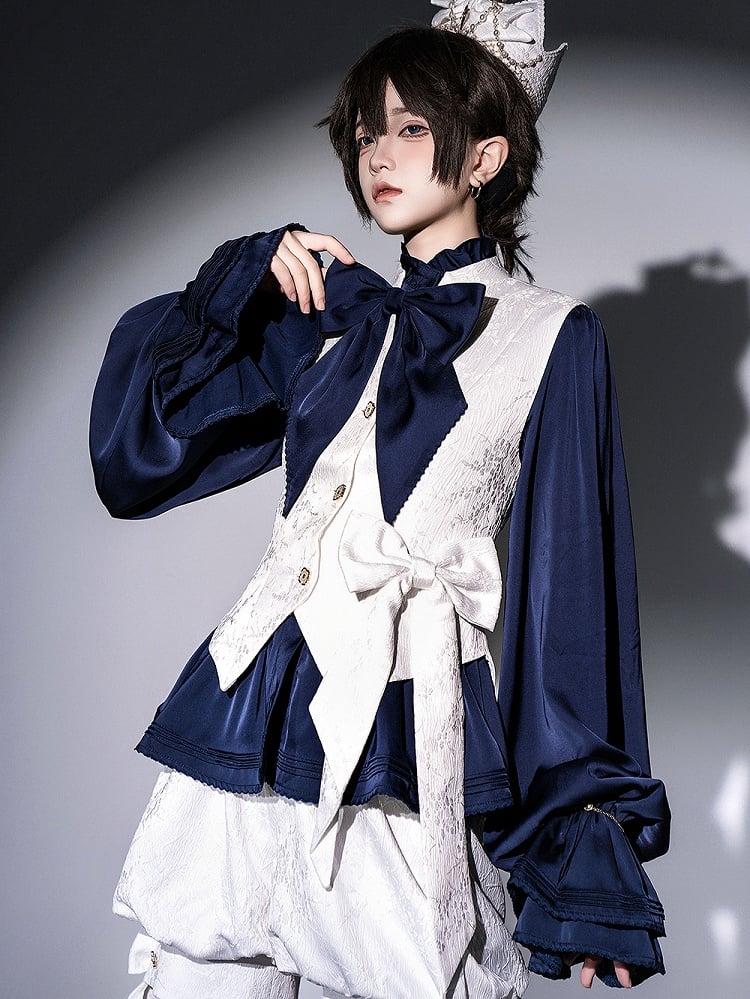 White Prince Lolita Collar Waistcoat Ouji Jacquard Banded