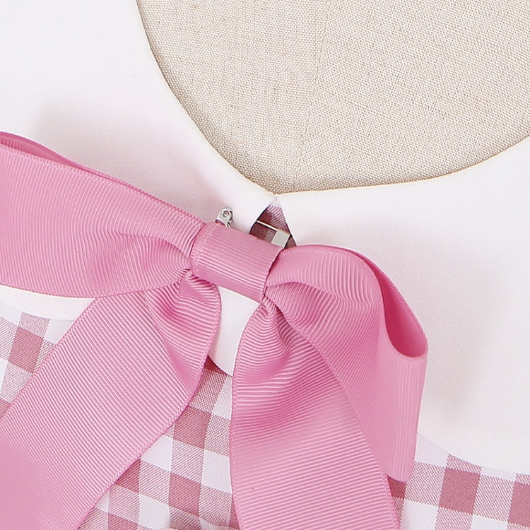 Pink Strawberry Peter Pan Collar Plaid Short Puff Sleeves Dress