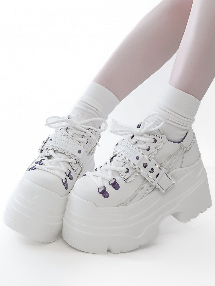 Design Buckle Lace-up Punk Platforms White Strap - Closure