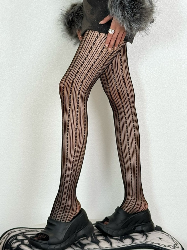 Tights Wasteland Striped Brown/Black/White/Gray Pattern Punk