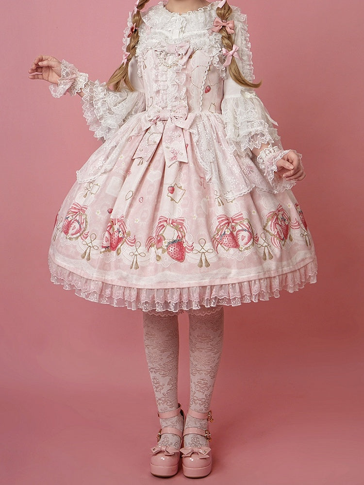 Print Sweet Skirt Strawberry Pink Jumper Lolita