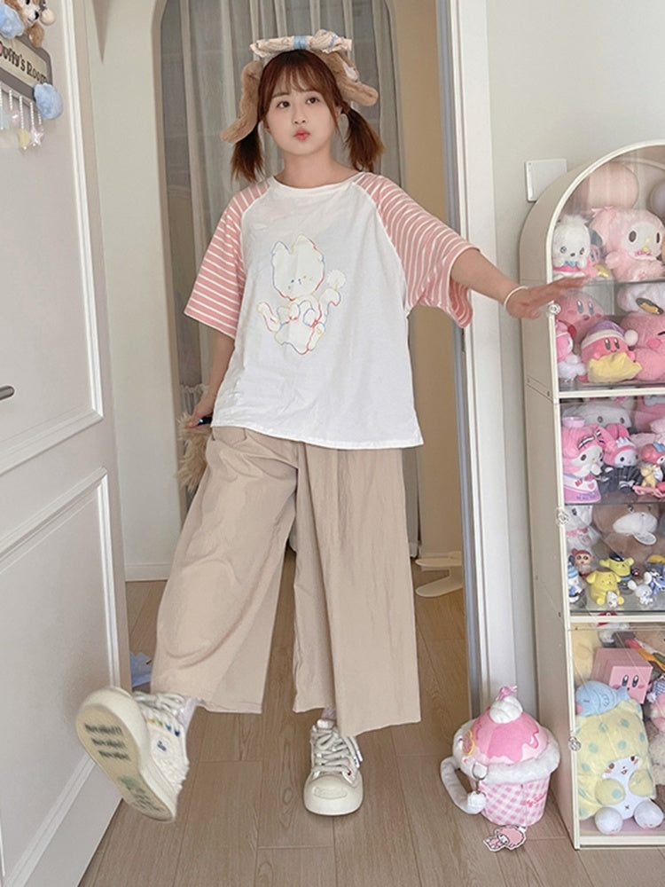 ピンクカーキワイドレッグカットパンツ