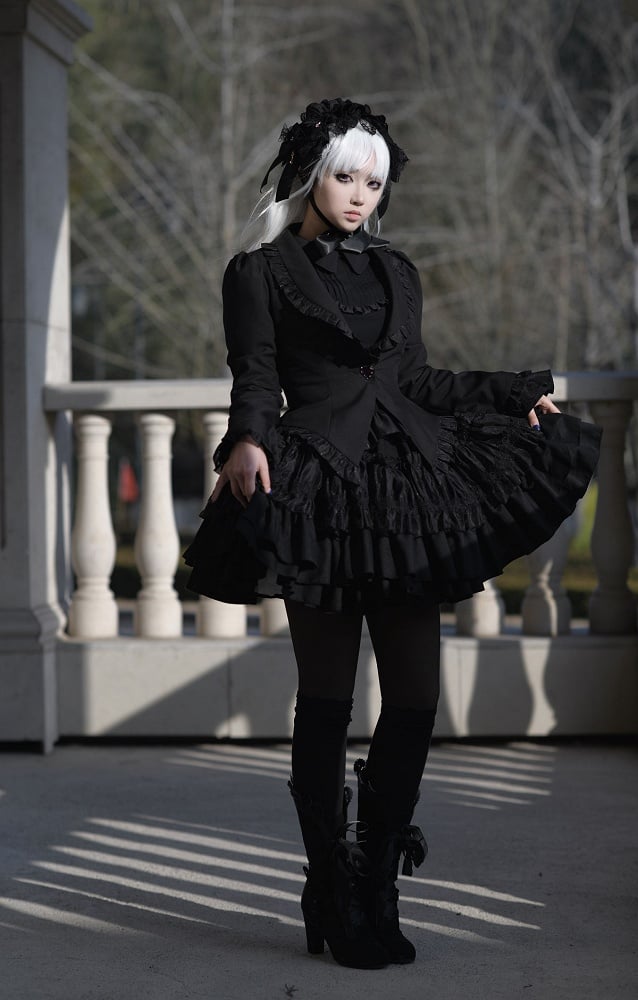 Black Gothic Lolita Butterfly Wings Shaped Hem Blazer