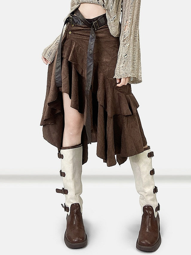 Coffee Hem Wasteland Asymmetrical Skirt Brown Punk
