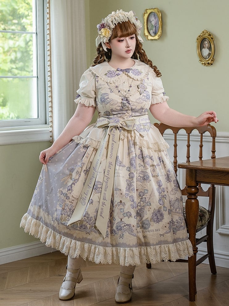 and Lolita Available Polka Print Skirt Dots Floral Classic Sizes Purple Plus