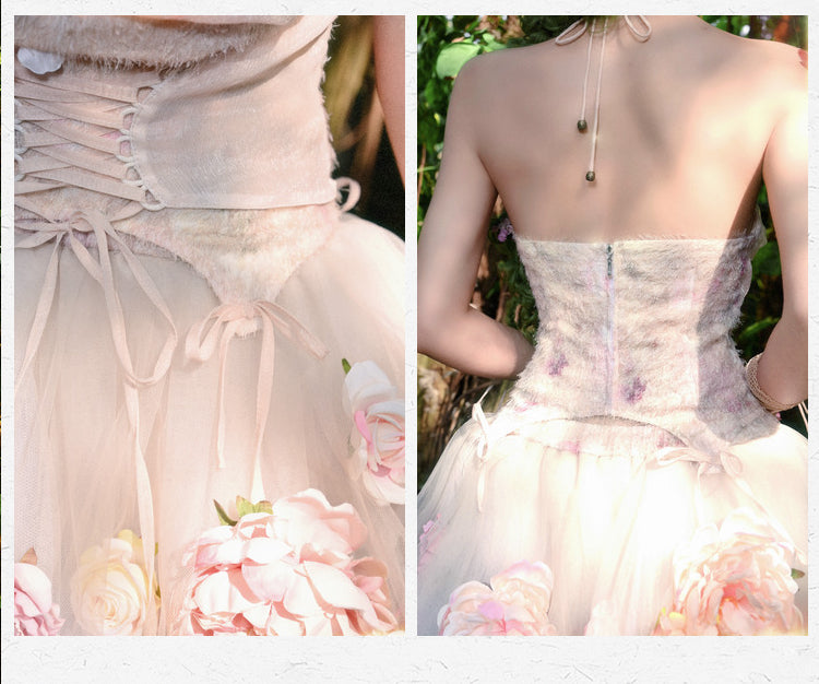Halter Neckline Cowl Fairy Self-tie Top Floral Neck